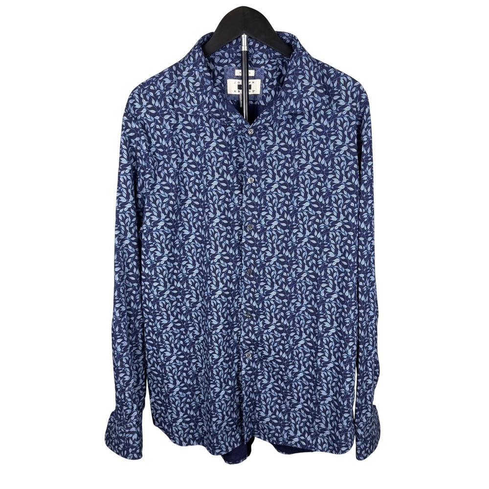 Joseph Abboud Mens XL Blue Leaf Print Non-Iron Cotton Long Sleeve Button Down